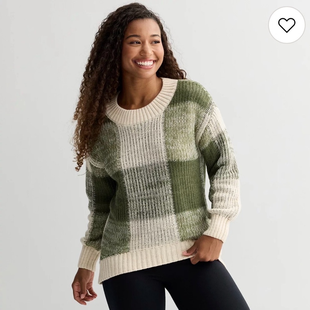 NWT Sonoma Olive and Cream Checkered Women's Sweater